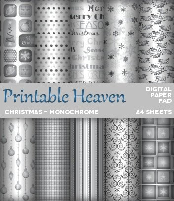Download - Digital Paper Pad - Christmas - Monochrome - Printable Heaven