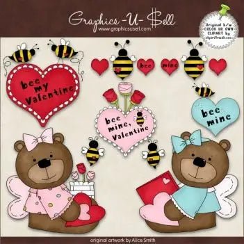 Download - Clip Art - Bee My Valentine - Printable Heaven
