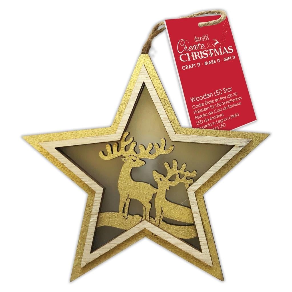 Wooden LED Star, 2 Stags (PMA 105990) - Printable Heaven