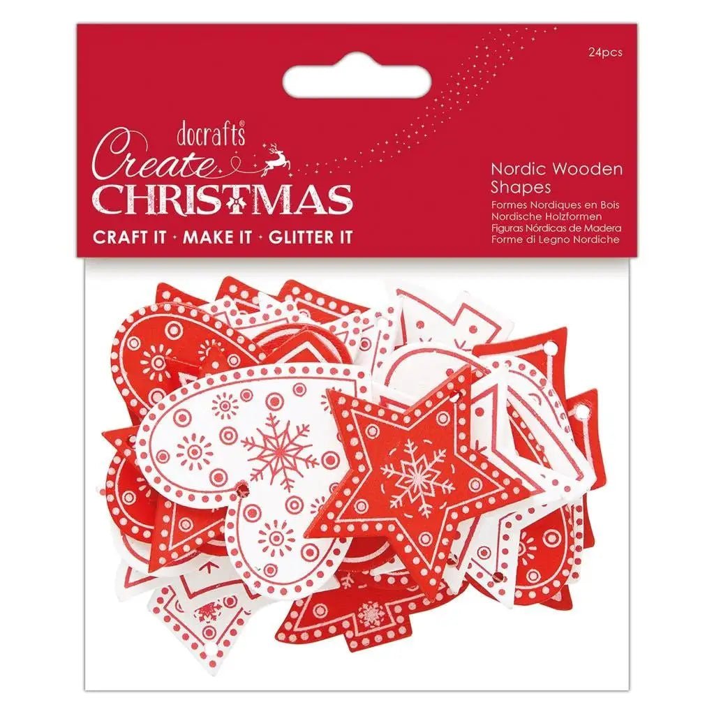 Nordic Wooden Shapes Red & White; 24pcs (PMA 174956) - Printable Heaven