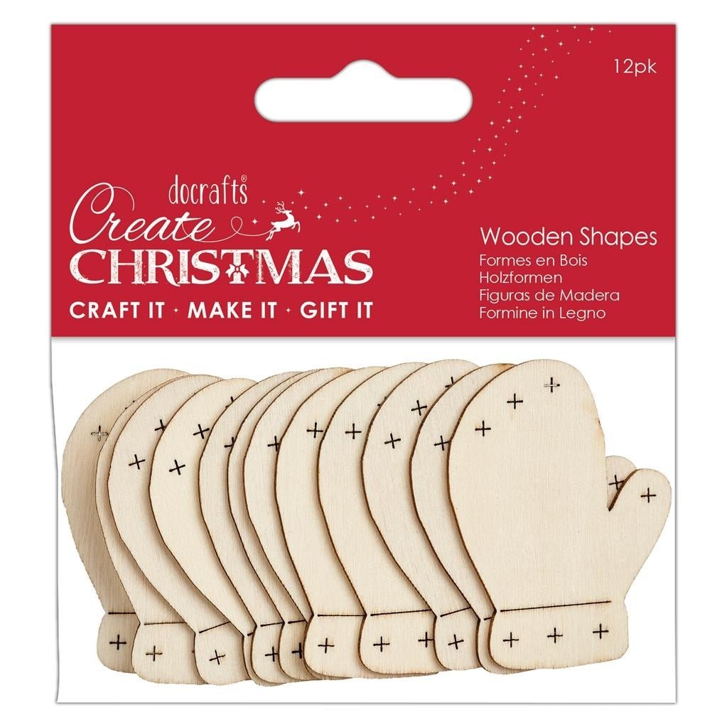 Create Christmas Wooden Shapes (12pcs) - Mittens Natural (PMA 174586) - Printable Heaven