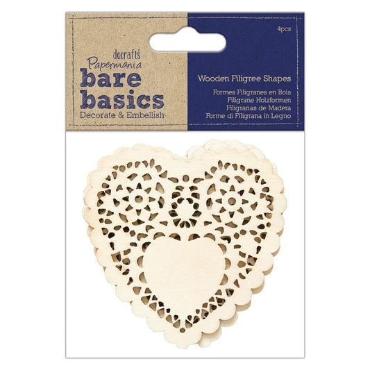 Wood Shapes - Bare Basics Filigree Hearts 4pcs (PMA 174511)