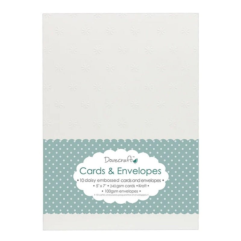 Dovecraft Daisy Embossed White 5x7" Cards & Envelopes (10pk) (DCCE019)" - Printable Heaven