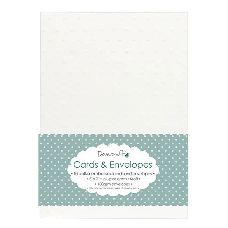 Dovecraft 10 Polka Embossed White 5"x7" Cards & Envelopes (10pk) (DCCE021) - Printable Heaven