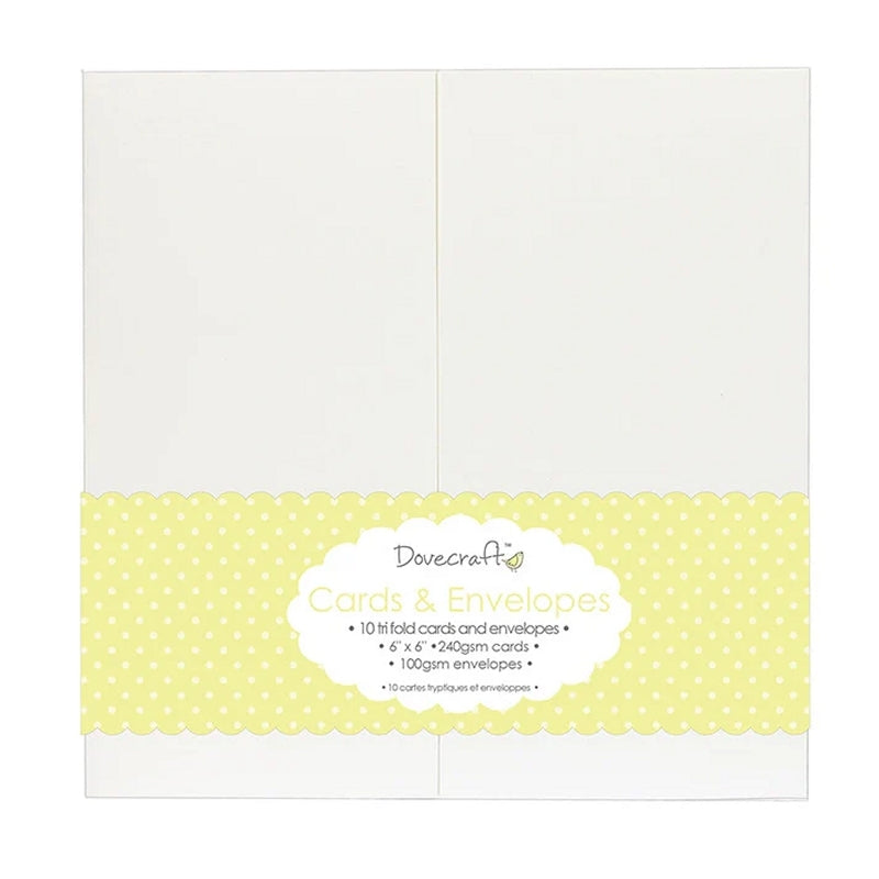 Dovecraft 10 Tri-fold 6x6 Cards & Envelopes White (DCCE016)