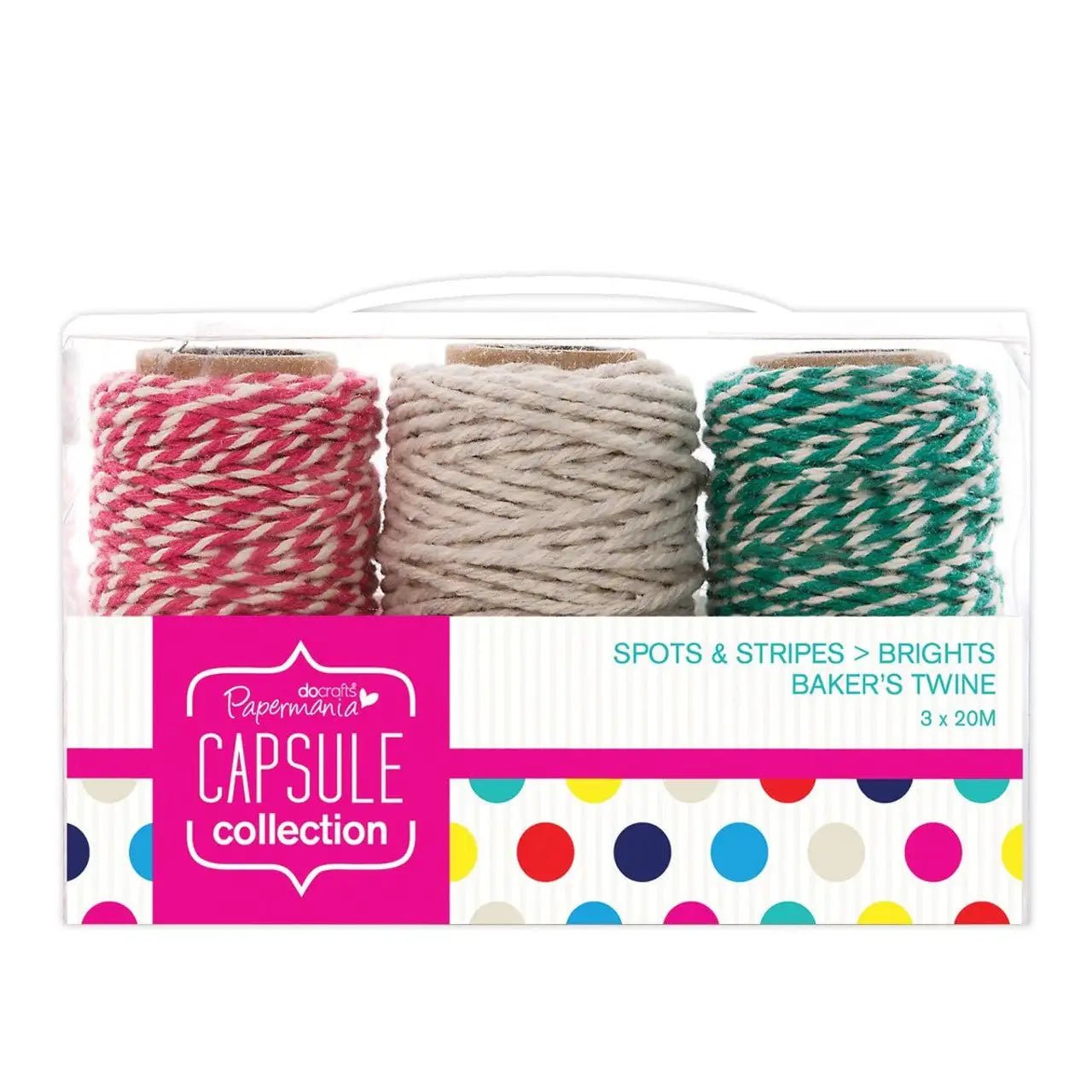 20m Bakers Twine (3pcs) - Capsule - Spots & Stripes Brights (PMA 171203) - Printable Heaven