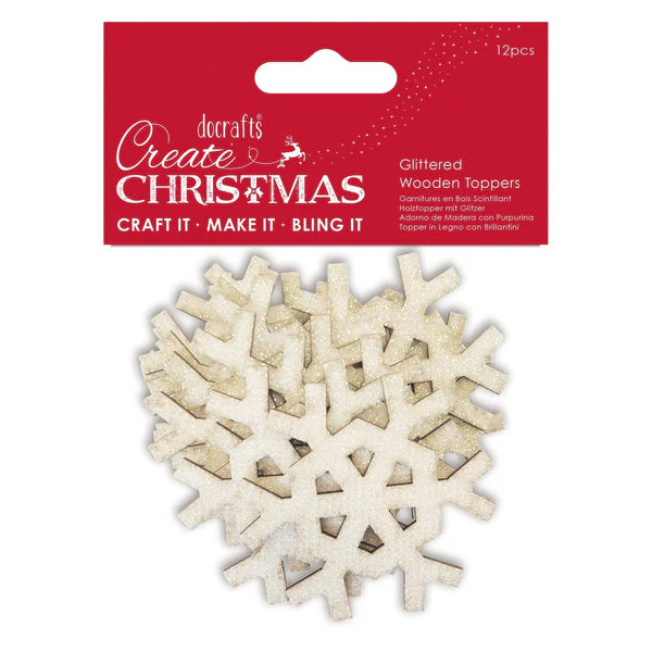 Create Christmas 12 Glitter Wooden Hexagon Snowflakes (PMA 359911)