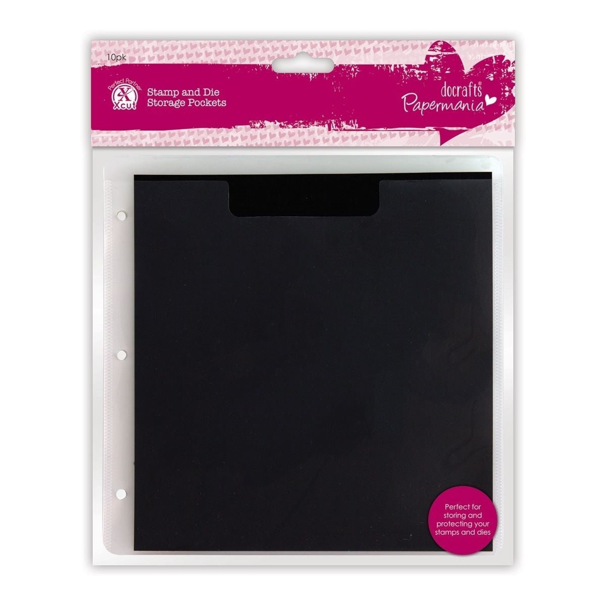The Printable Heaven Papermania Stamp & Die Storage Pockets with Magnetic Shim (10pk, PMA 105903) are clear pockets with a black insert, perfect for organizing stamps and dies. Designed for the Papermania storage folder.