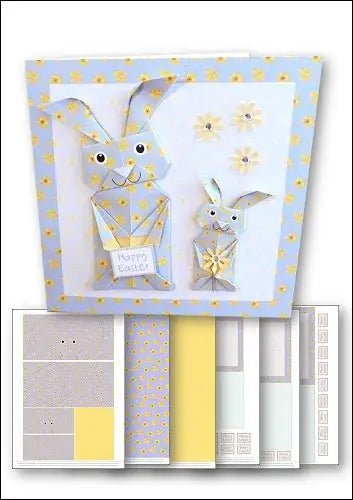 Download - Card Kit - Origami Easter Bunny Blue - Printable Heaven