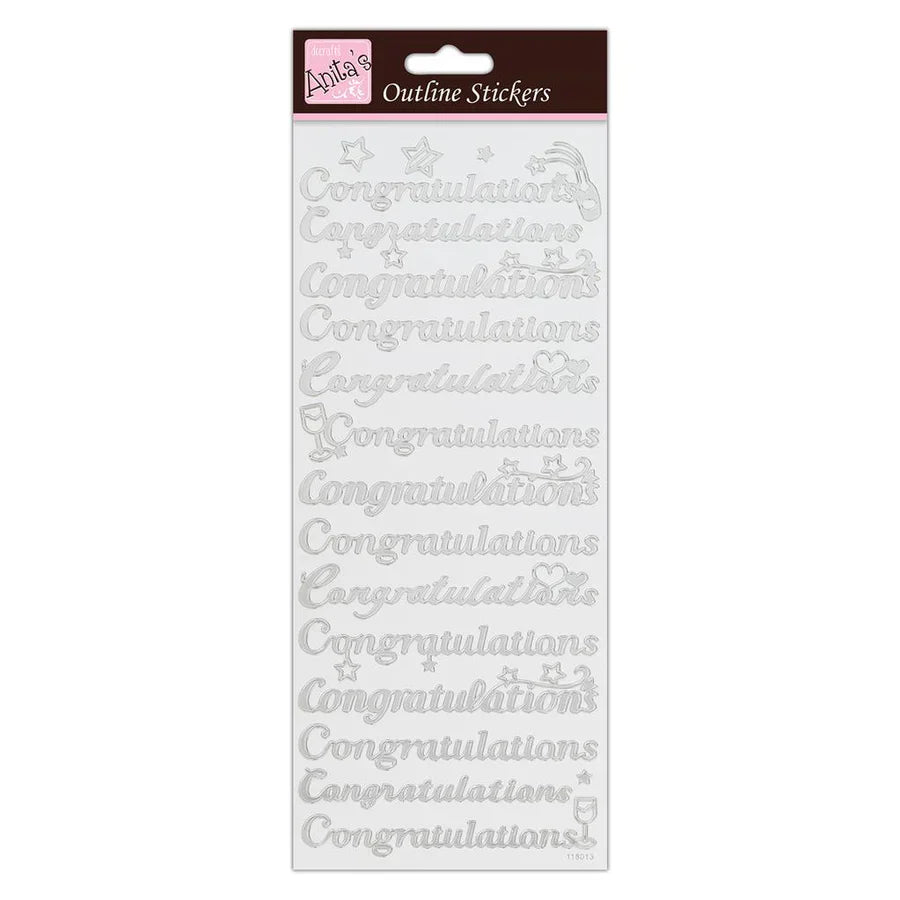 Anita's Outline Stickers - Congratulations - Silver on White (ANT 810257 )