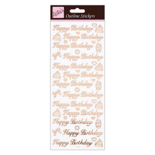 Anita's Outline Stickers - Happy Birthday - Rose Gold On White (ANT 810279 ) - Printable Heaven