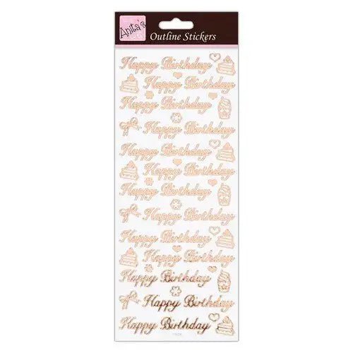 Anita's Outline Stickers - Happy Birthday - Rose Gold On White (ANT 810279 ) - Printable Heaven