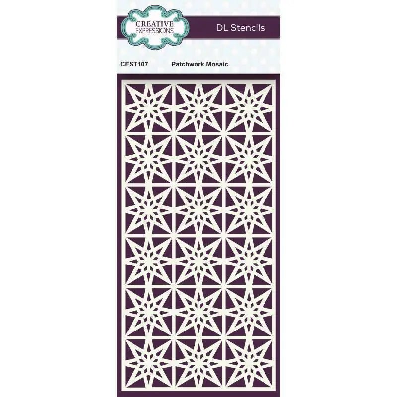 Creative Expressions Patchwork Mosaic DL Stencil 4 in x 8 in (10.0 x 20.3 cm) (CEST107) - Printable Heaven