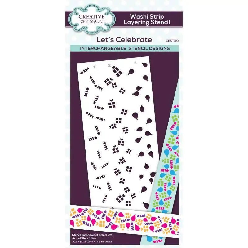 Creative Expressions Let's Celebrate Washi Strip Layering Stencil 4 in x 8 in (10.0 x 20.3 cm) (CEST110) - Printable Heaven