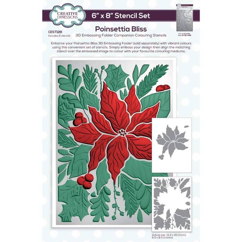 Creative Expressions Poinsettia Bliss Companion Colouring Stencil Set 6 in x 8 in 2pk (CEST128) - Printable Heaven