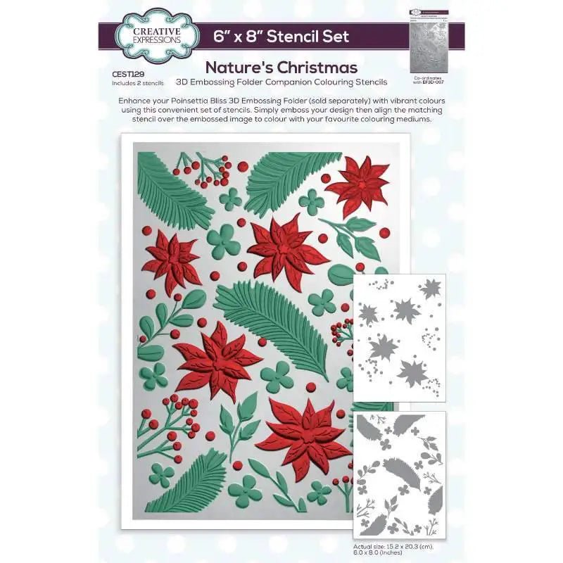 Creative Expressions Nature's Christmas Companion Colouring Stencil Set 6 in x 8 in 2pk (CEST129) - Printable Heaven