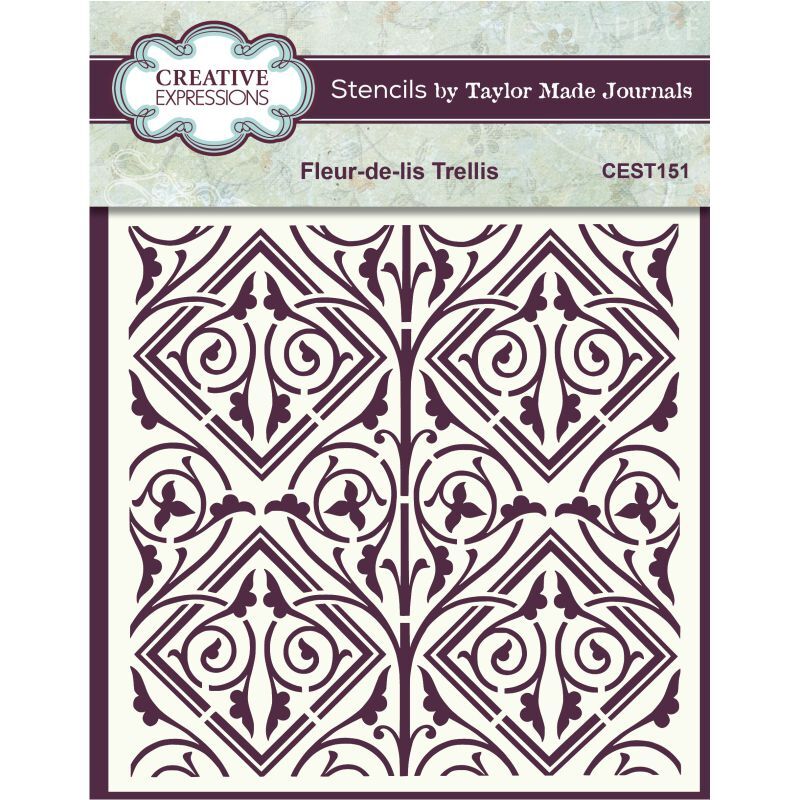 Creative Expressions Taylor Made Journals Fleur - de - lis Trellis 6 in x 6 in Stencil (CEST151) - Printable Heaven
