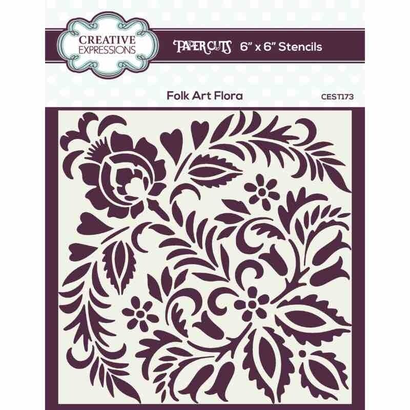 Creative Expressions Folk Art Flora 6 in x 6 in Stencil (CEST173) - Printable Heaven