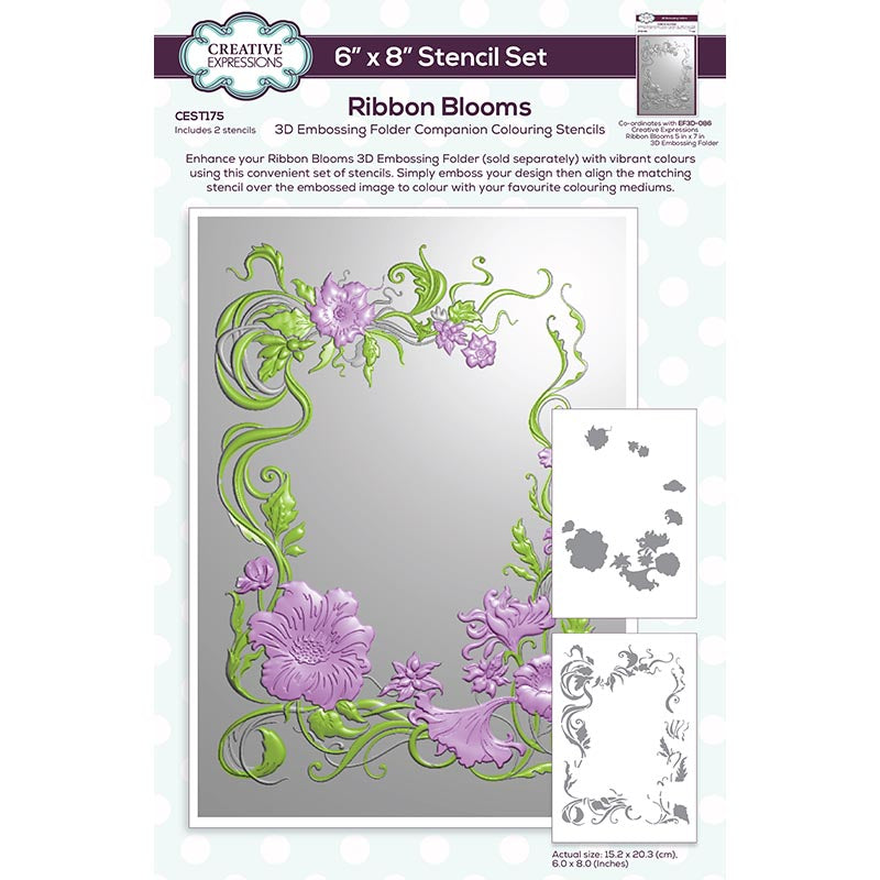 Creative Expressions Ribbon Blooms Companion Colouring Stencil 6 in x 8 in Set of 2 (CEST175)