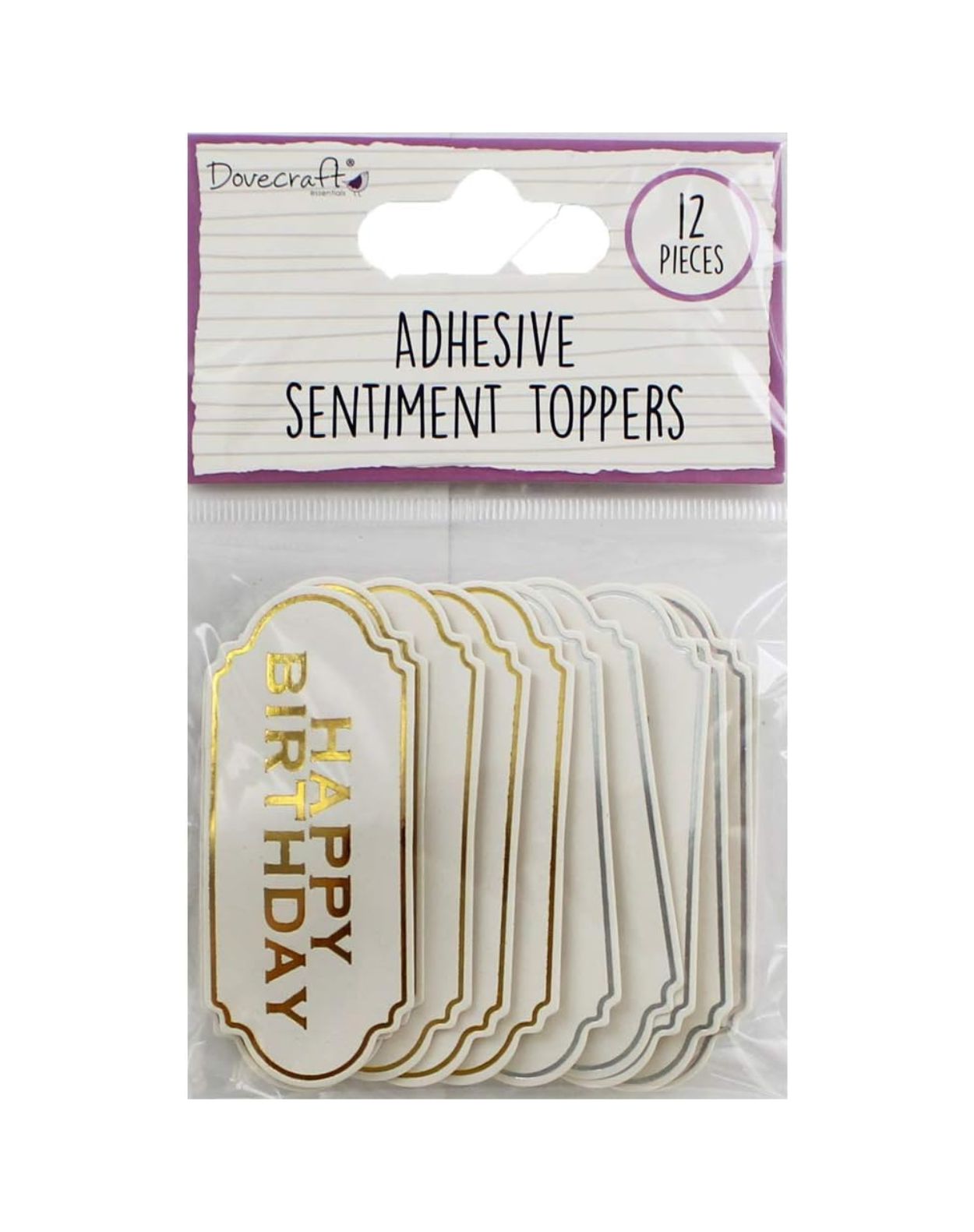 Dovecraft Essentials Adhesive Sentiment Toppers - Happy Birthday (12pcs)