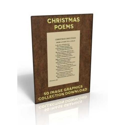 Printable Heaven's "Download - 50 Image Graphics Collection - Christmas Poems" features a brown cover with downloadable Christmas poems on the front and "50 Image Graphics Collection Download" in yellow at the bottom.
