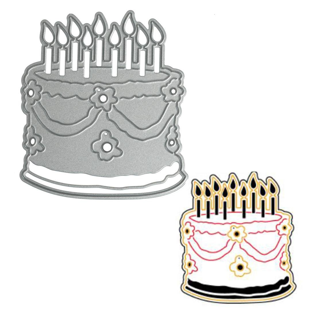Printable Heaven Cutting Die Card Front Traditional Birthday Cake with Candles (D046)