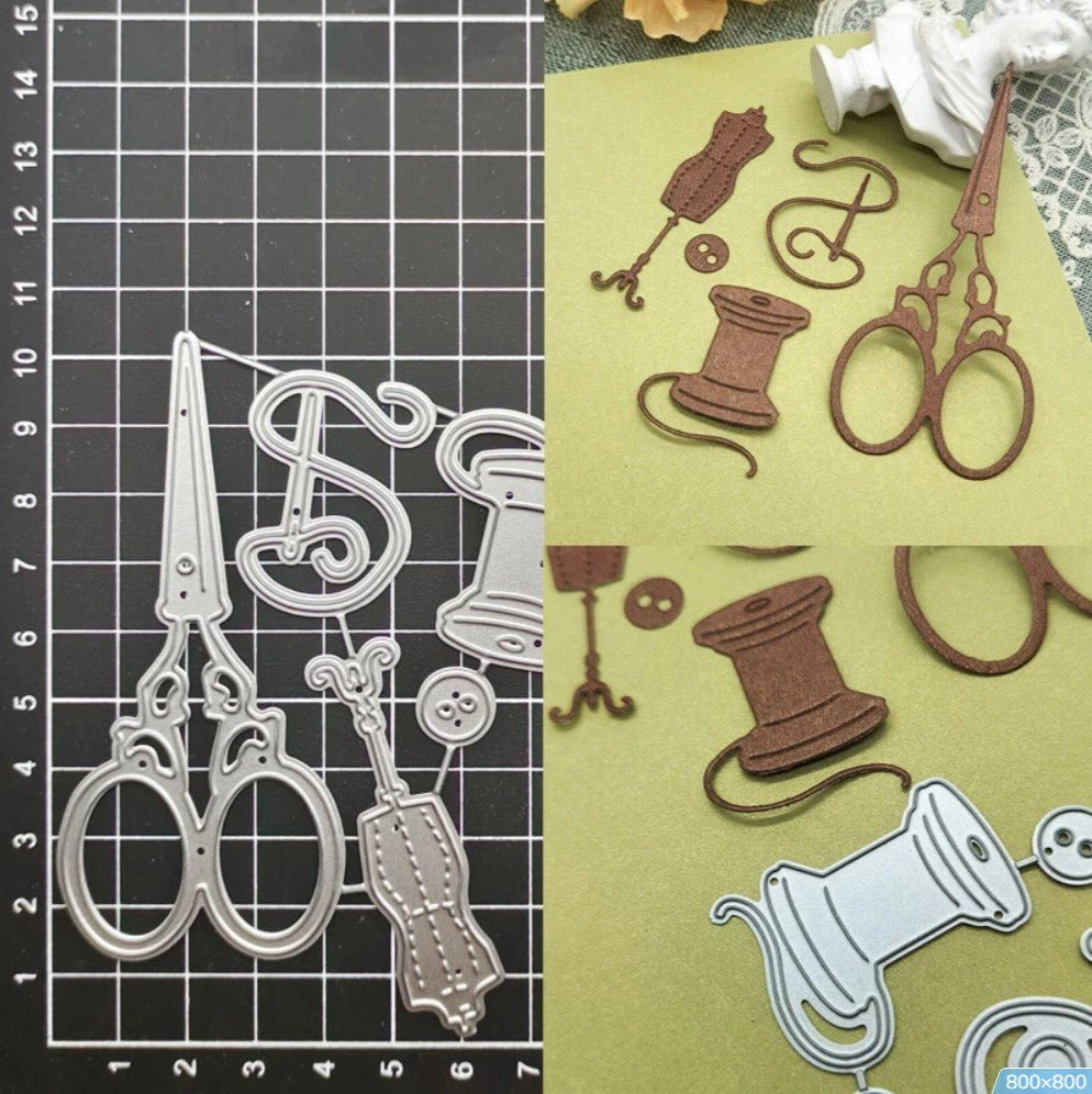 Printable Heaven Cutting Die Vintage Sewing supplies set (5Pcs) (D110) - Printable Heaven