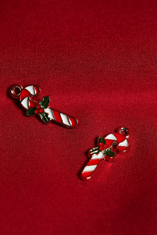 Candy Cane Metal Charms (2pcs) (MLB-065)