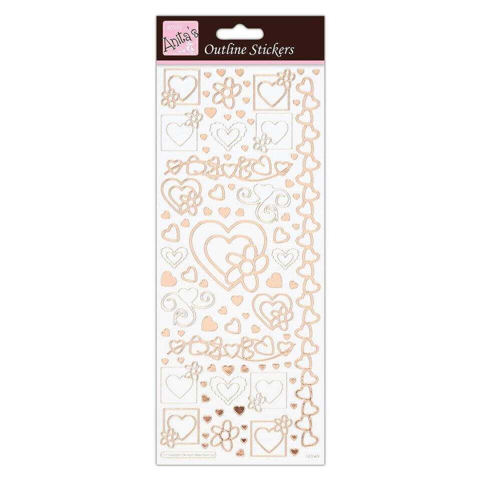 Anita's Outline Stickers - Hearts - Rose Gold On White (ANT 810287 )