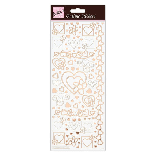 Anita's Outline Stickers - Hearts - Rose Gold On White (ANT 810287 )