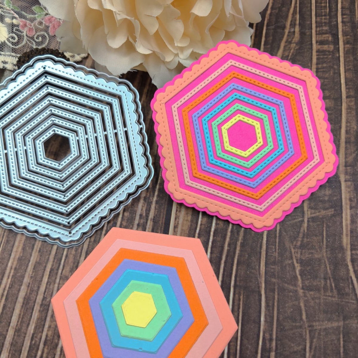 Printable Heaven Small Cutting Die - Nesting Stitch Detail Hexagons (8pcs) (T014) - Printable Heaven