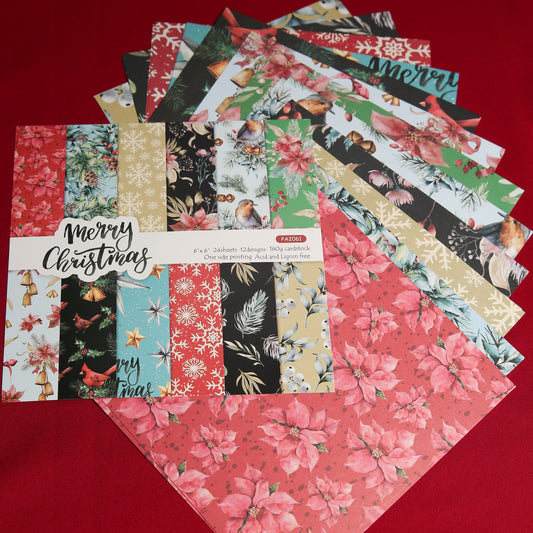 Merry Christmas Printed Scrapbook Paper, 6x6" 24 Sheets