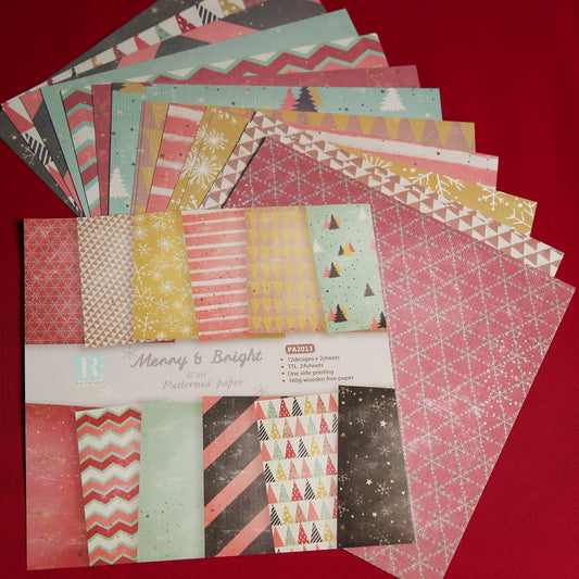 Merry & Bright Printed Scrapbook Paper 6x6" 24 Sheets