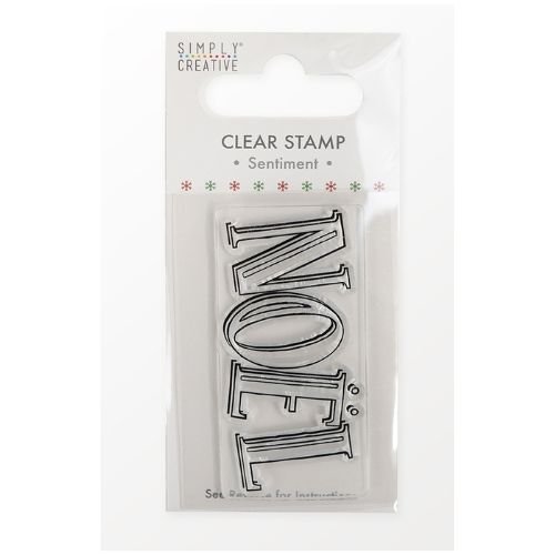 The Printable Heaven Simply Creative Mini Clear Stamp - Noel (SCSTP046X21) features "NOËL" in bold, decorative letters—perfect for crafting or card making. Comes in packaging for easy storage.