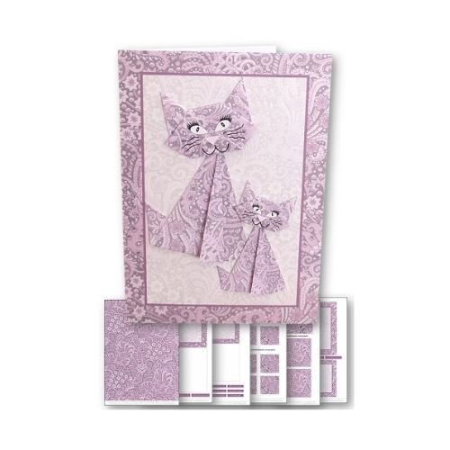 Download - Card Kit - Origami Cat Lilac - Printable Heaven