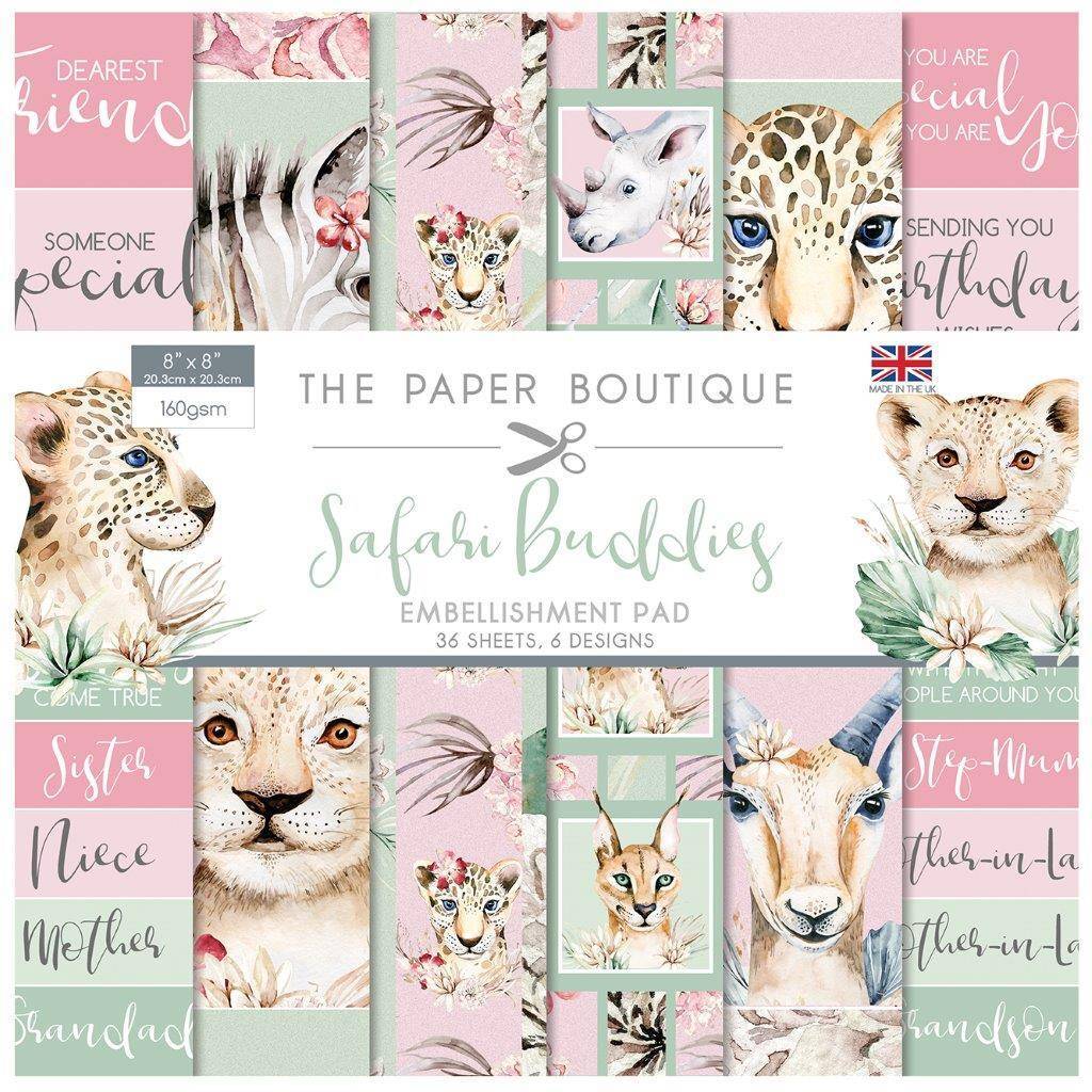 The Paper Boutique Safari Buddies 8 in x 8 in Embellishments Pad (PB1454)
