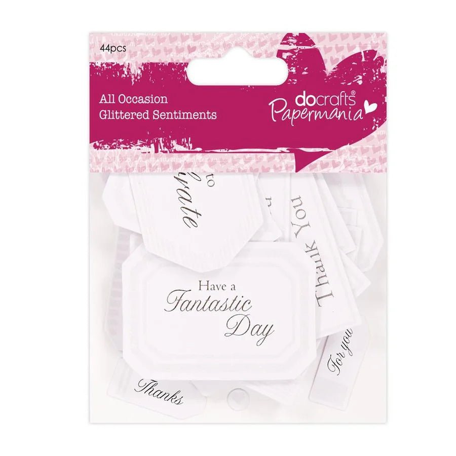 Papermania All Occasion Glittered Sentiments Tags (44pcs) (PMA 157198) - Printable Heaven