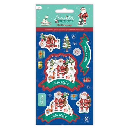 Mini Decoupage (2pk) - Santa and Friends - Wishes