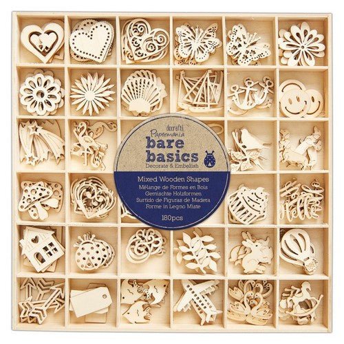 Wooden Shapes (180pcs) - Bare Basics - Mixed Wooden Shapes (PMA 174551) - Printable Heaven