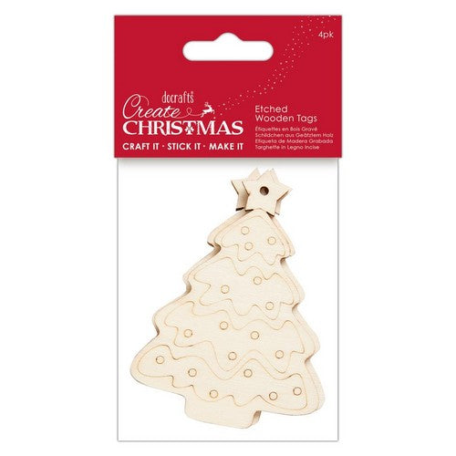 Etched Wooden Tags (4pk) - Create Christmas - Tree (PMA 359914)