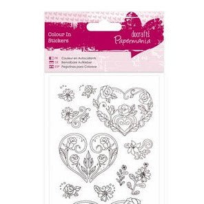 Papermania Colour In Glitter Stickers - Rose Heart (PMA 804202 ) - Printable Heaven