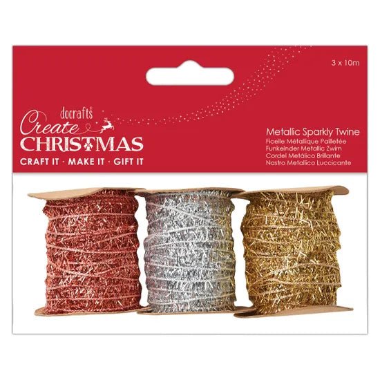 Create Christmas 10M Metallic Sparkly Twine (3pk) - Printable Heaven