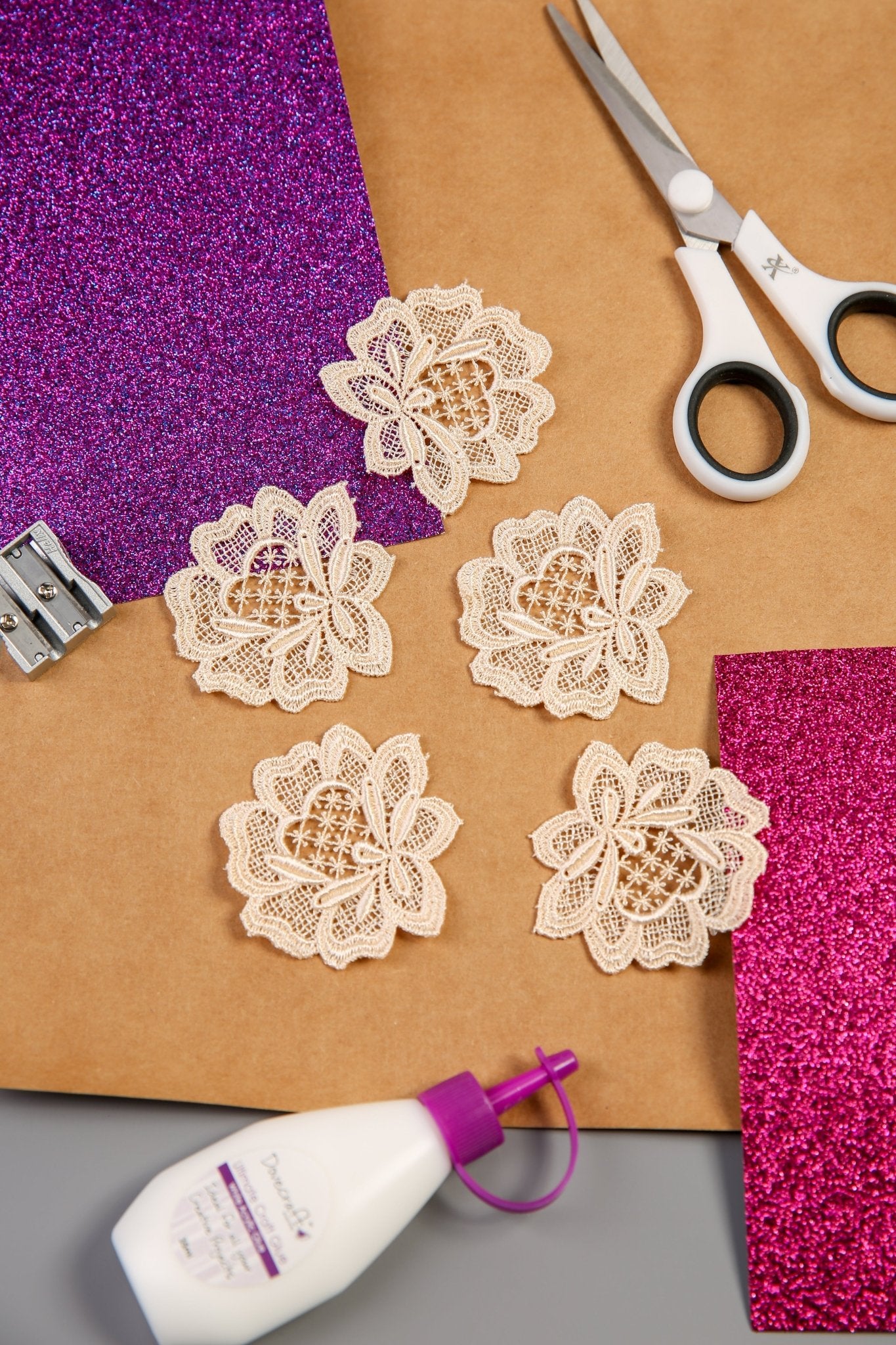 Champagne Large Flower Lace Appliques (5pcs) (RT11143 SN) - Printable Heaven