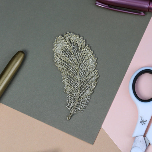 Gold Lace Feather Applique (1pc) (RT20133G)