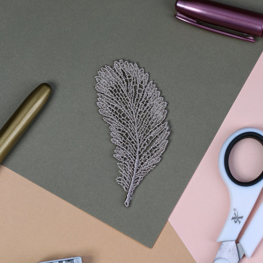 Grey Lace Feather Applique (1pc) (RT20133B)