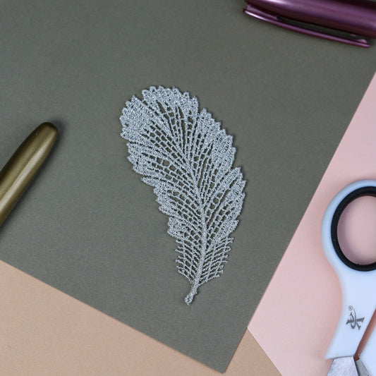 Silver Lace Feather Applique (1pc) (RT20133S)