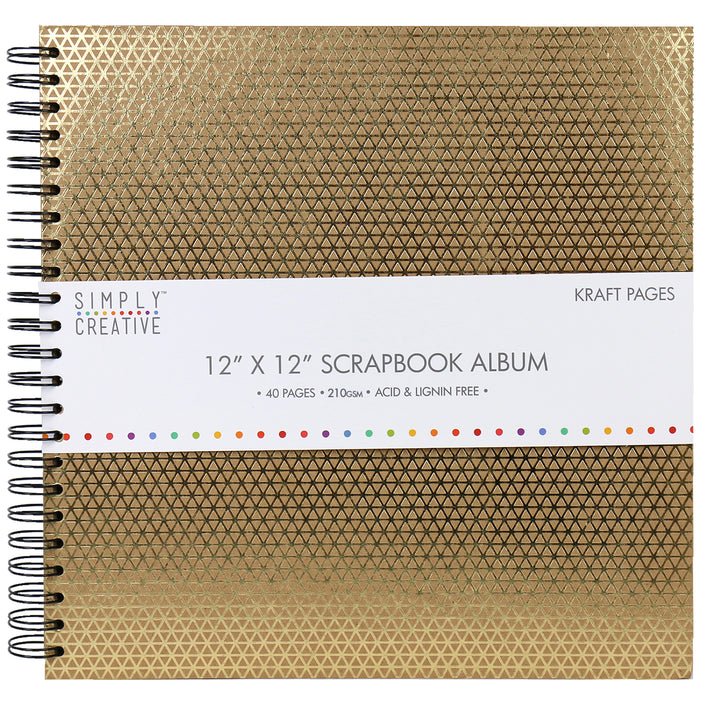 Simply Creative Scrapbook Album 12x12 - Kraft With Gold Geometric (SCALB005) - Printable Heaven