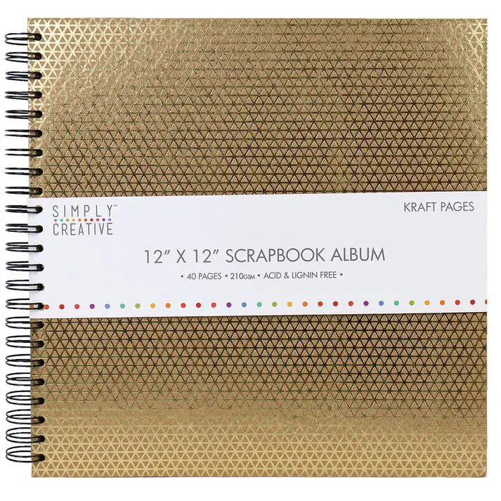 Simply Creative Scrapbook Album 12x12 - Kraft With Gold Geometric (SCALB005) - Printable Heaven