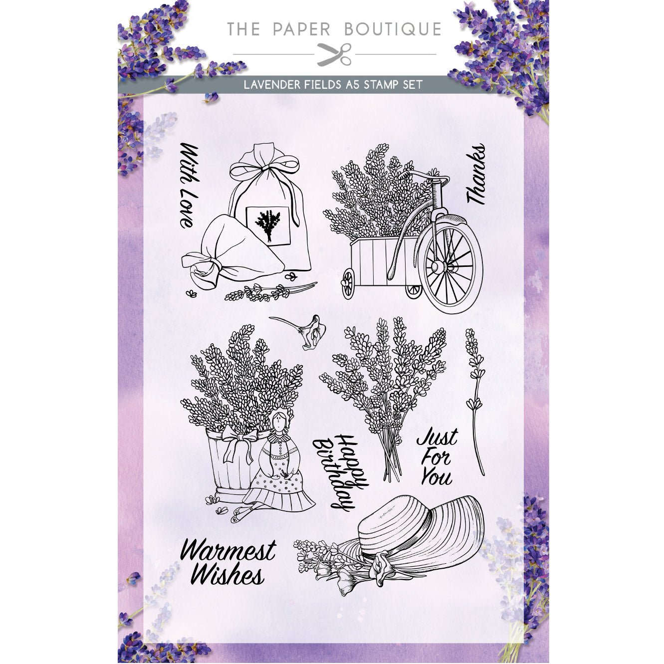 The Paper Boutique Lavender Fields A5 Stamp Set (13pcs) (PB1408) - Printable Heaven