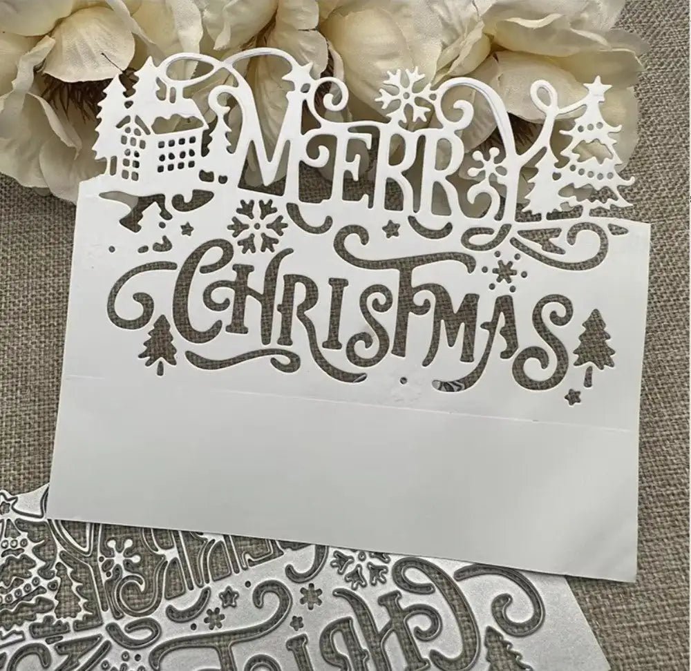 Printable Heaven Cutting Die Merry Christmas Card Front (W155) - Printable Heaven
